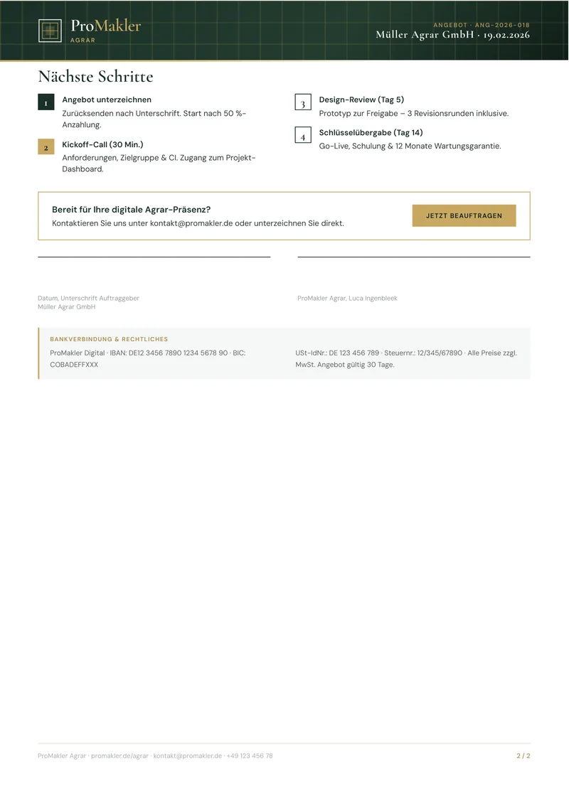 Detailliertes Angebot – Seite 2