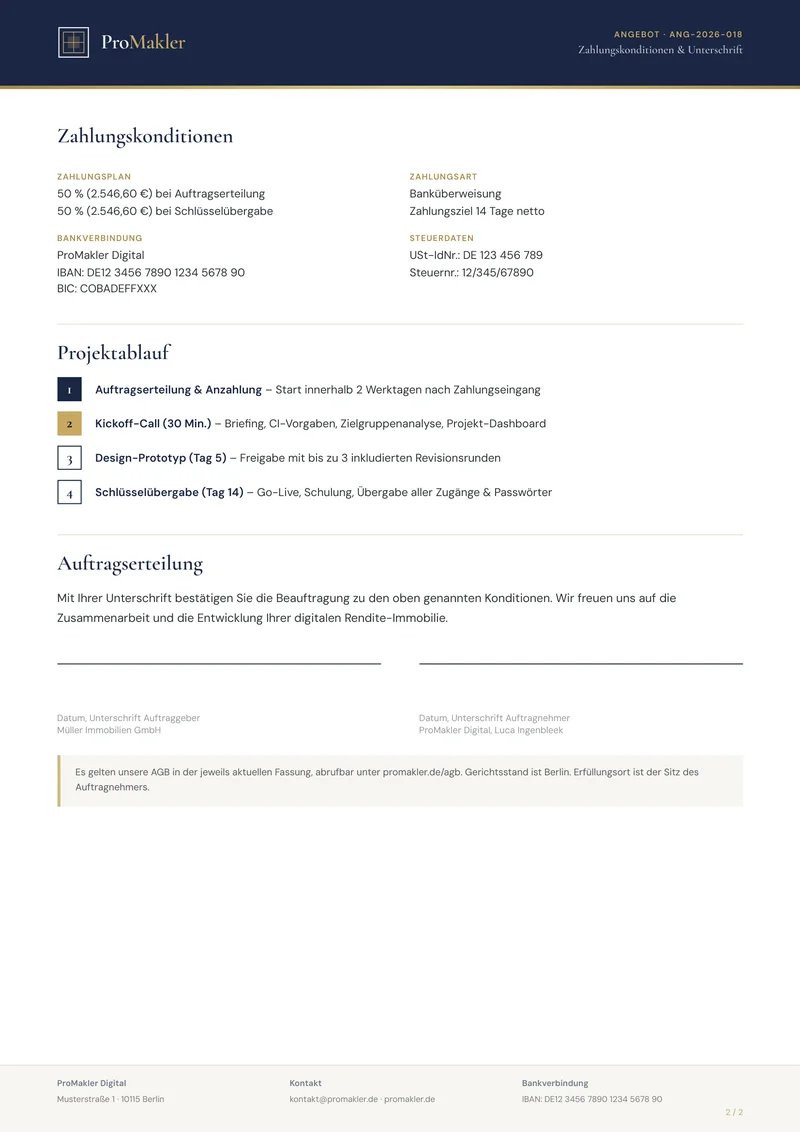 Detailliertes Angebot – Seite 2